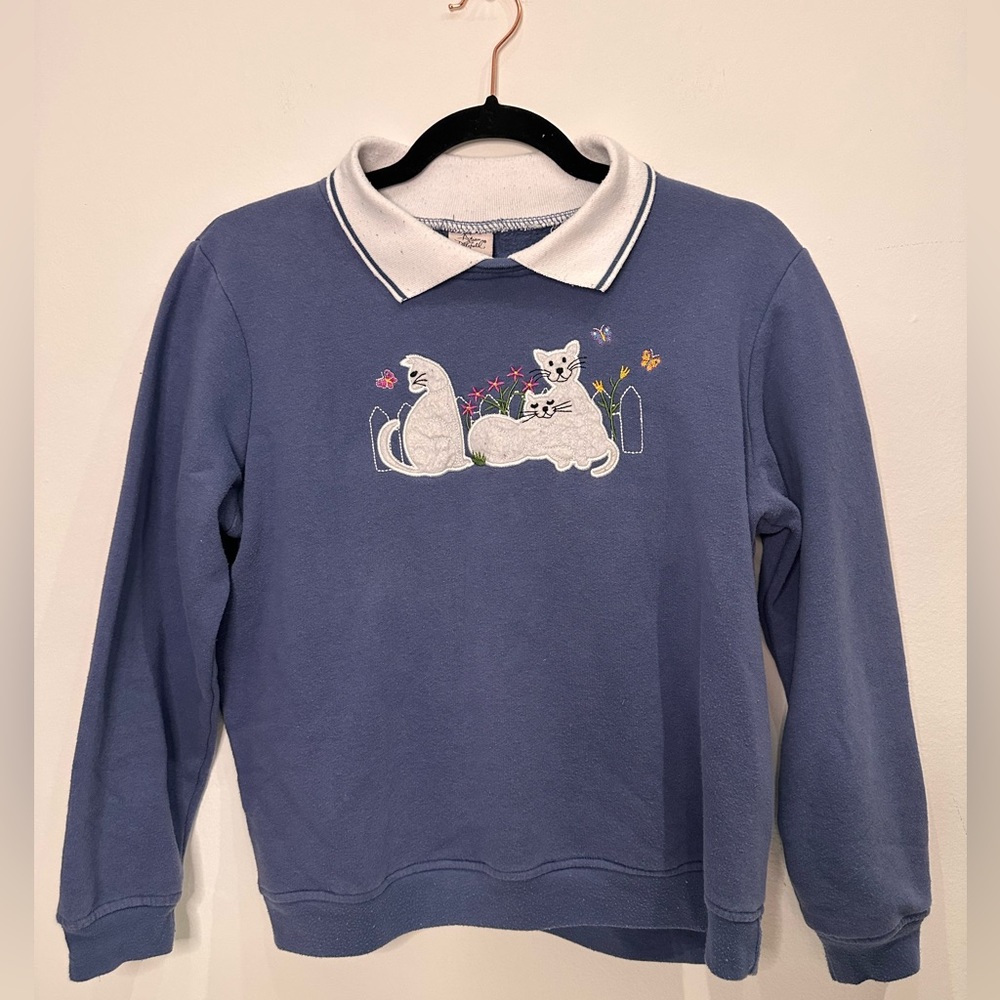 Vintage cute cat collared sweatshirt